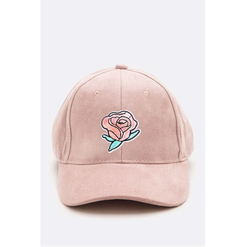 Rose Patch Suede Cap