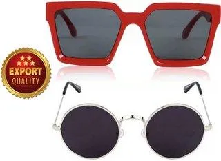 Round, Retro Square Sunglasses (For Men & Women, Red, Black)