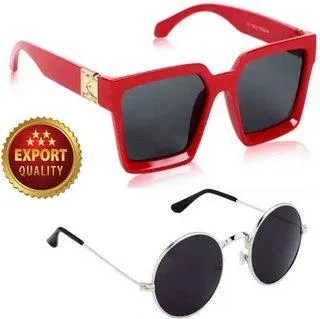 Round, Retro Square Sunglasses (For Men & Women, Red, Black)