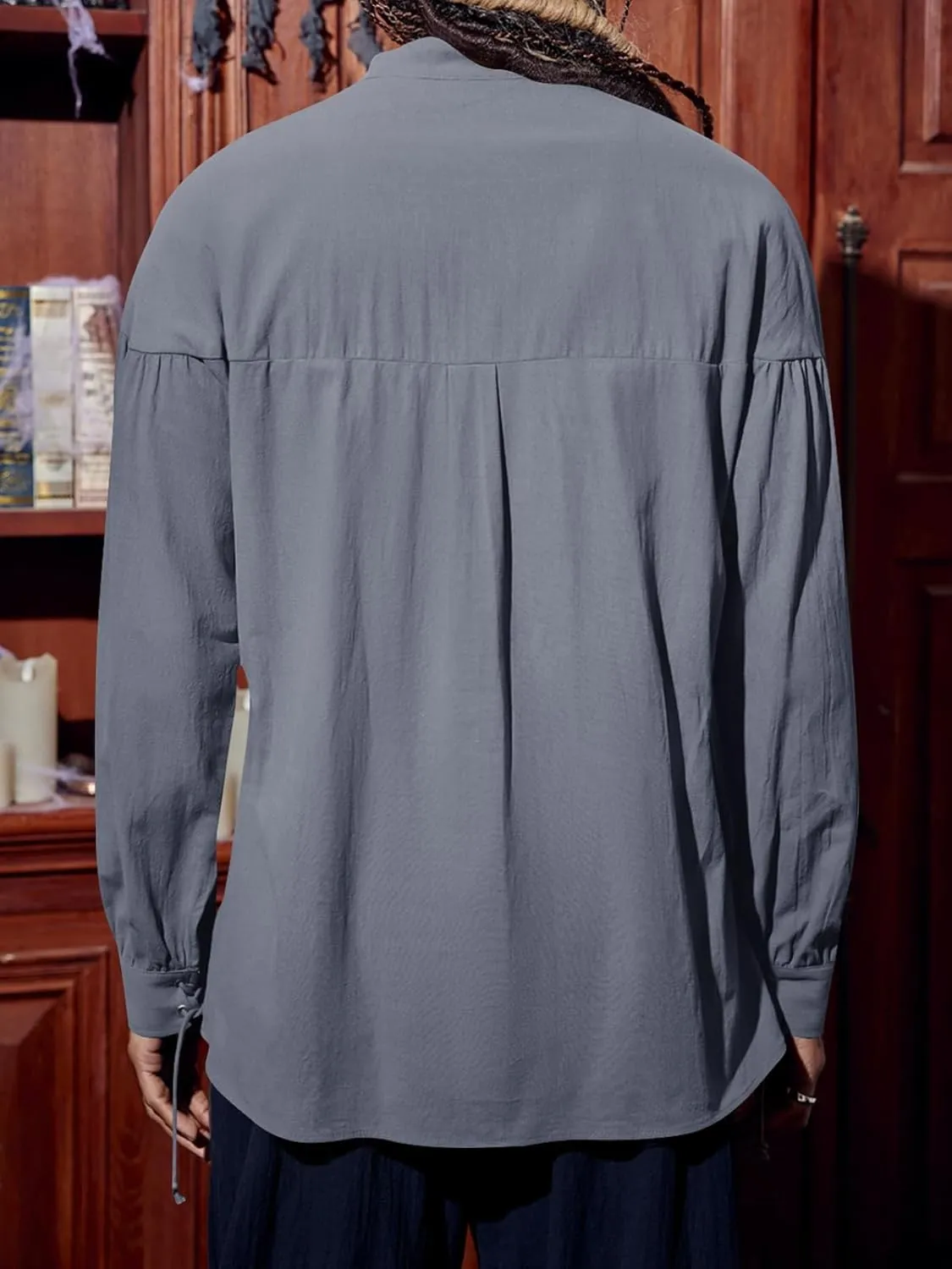 Runcati Mens Medieval Pirate Shirt Steampunk Viking Renaissance Long Sleeve Lace Up Scottish Halloween Costume Tops