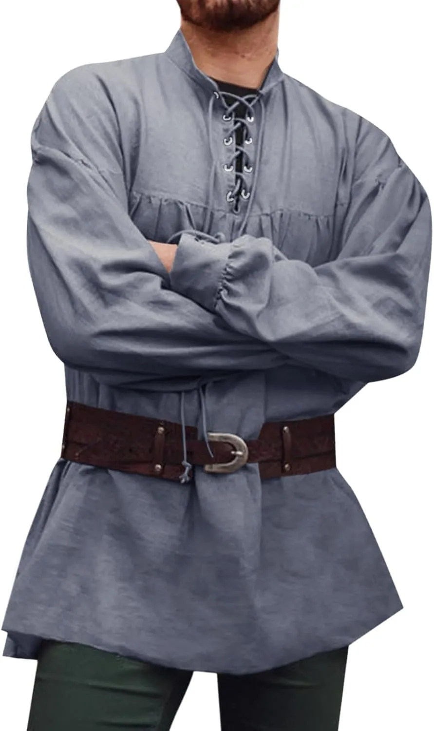 Runcati Mens Medieval Pirate Shirt Steampunk Viking Renaissance Long Sleeve Lace Up Scottish Halloween Costume Tops