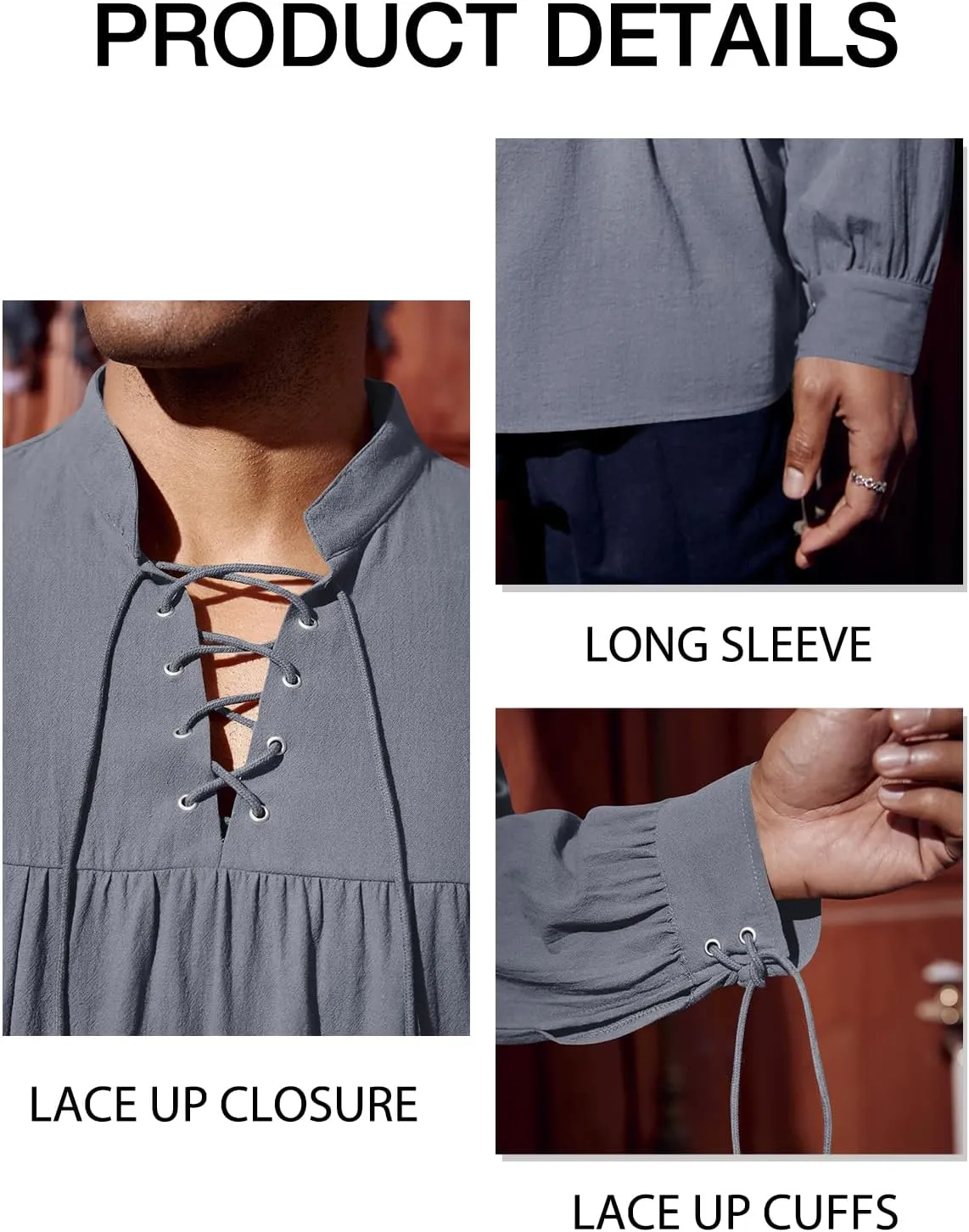 Runcati Mens Medieval Pirate Shirt Steampunk Viking Renaissance Long Sleeve Lace Up Scottish Halloween Costume Tops