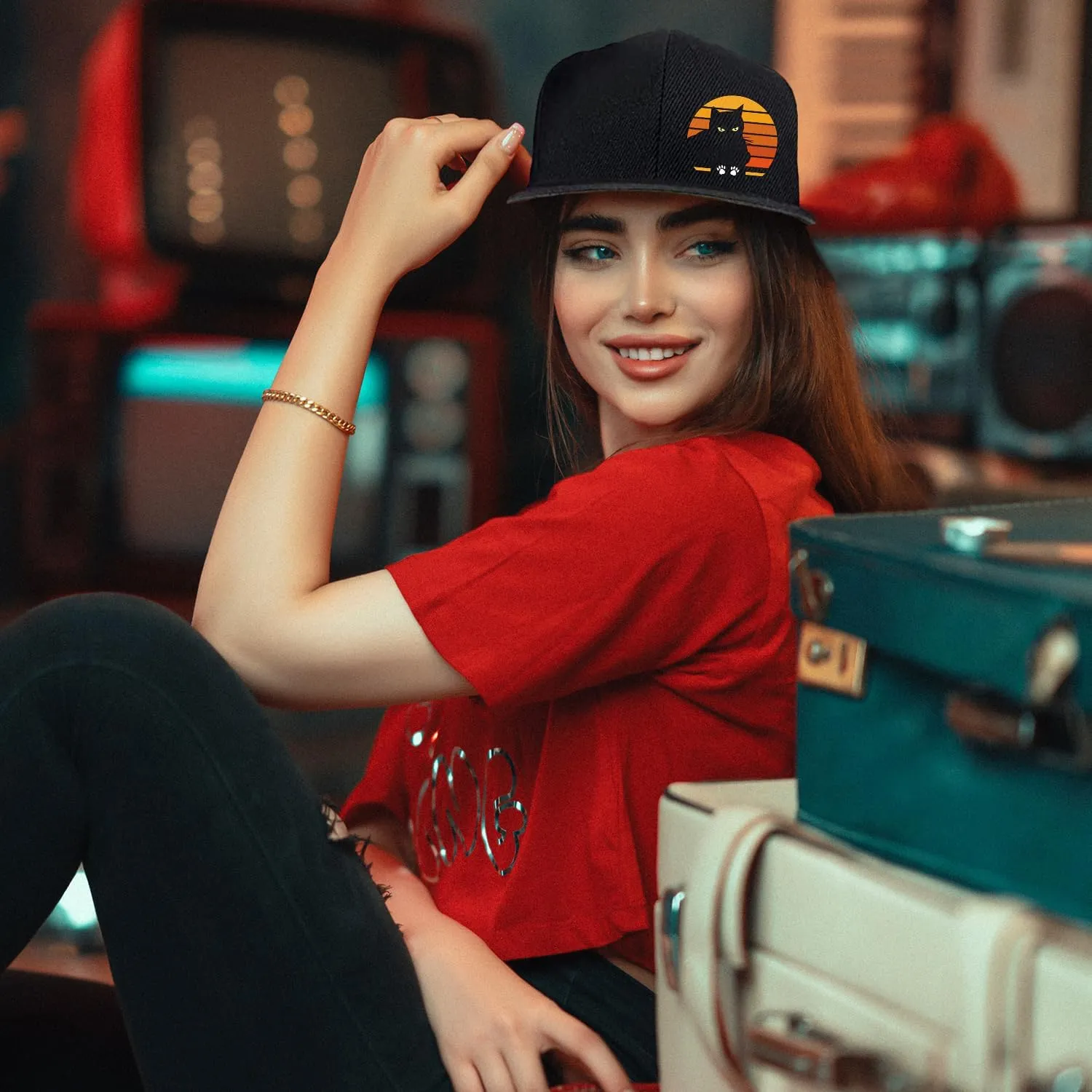 Skull Rose Hat Horror Skeletons Hand Cap Adjustable Snapback Hat for Men Flat Bill Baseball Cap for Boys Snap Backpack Cool