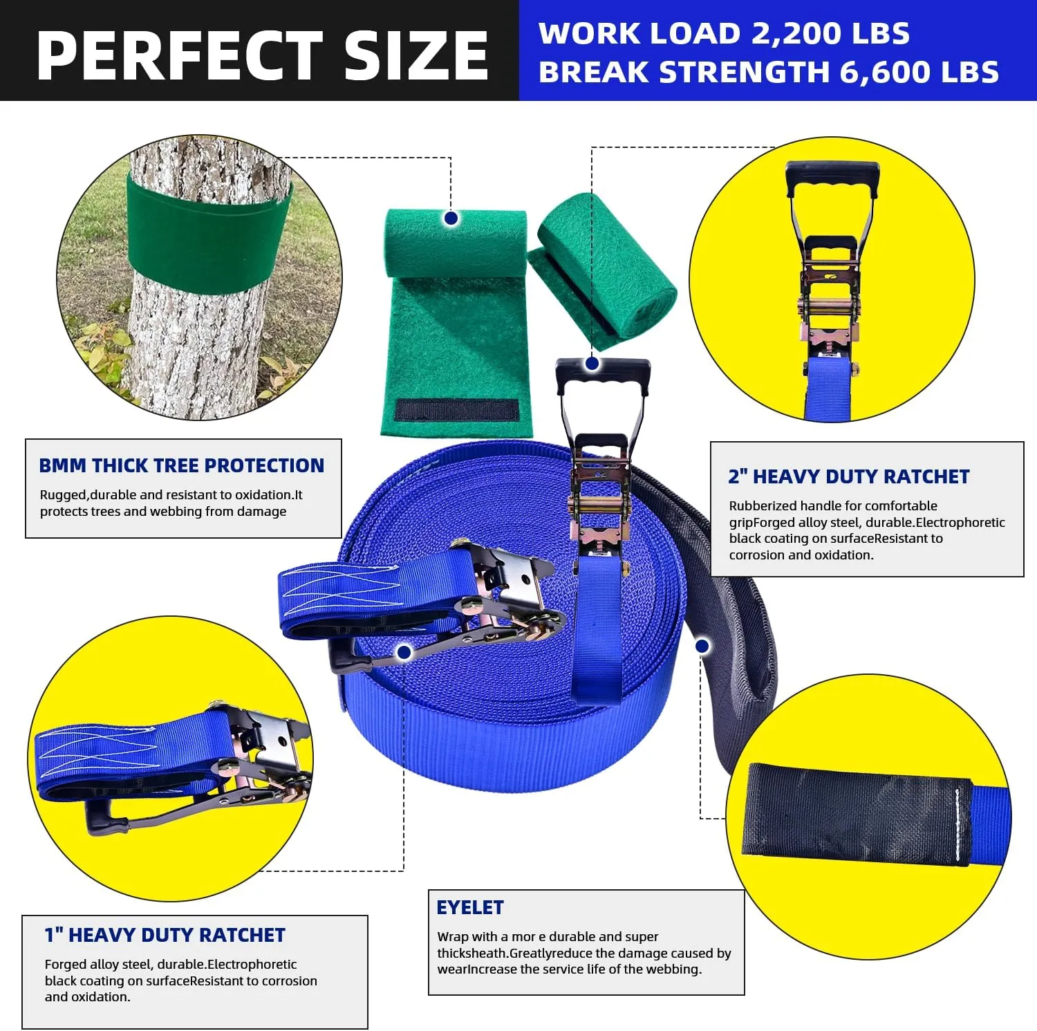 Slackline Kit for Kids and Adults, Obstacle Course for Kids Backyard, 40 ft Balance Rope with 7 Adjustable Obstacles - Outdoor Slackline Kit Playset Equipment for Girls & Boys with Carry Bag (Blue)