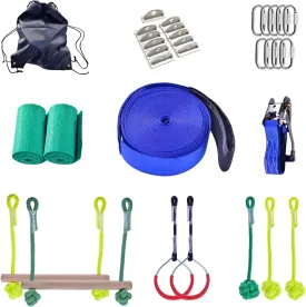 Slackline Kit for Kids and Adults, Obstacle Course for Kids Backyard, 40 ft Balance Rope with 7 Adjustable Obstacles - Outdoor Slackline Kit Playset Equipment for Girls & Boys with Carry Bag (Blue)