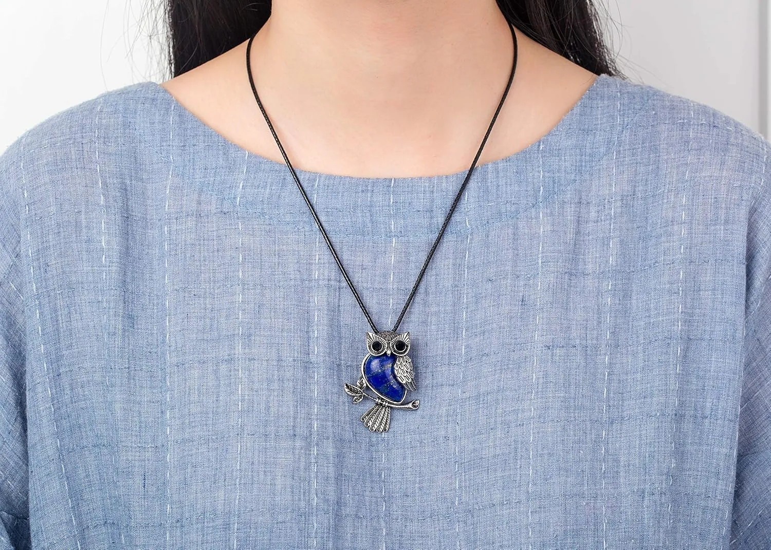 Softones Owl Necklace Healing Crystals Necklace for Women Men Reiki Spiritual Energy Gemstone Necklace Lava Owl Bracelet Set Gifts for Women with Gift Box