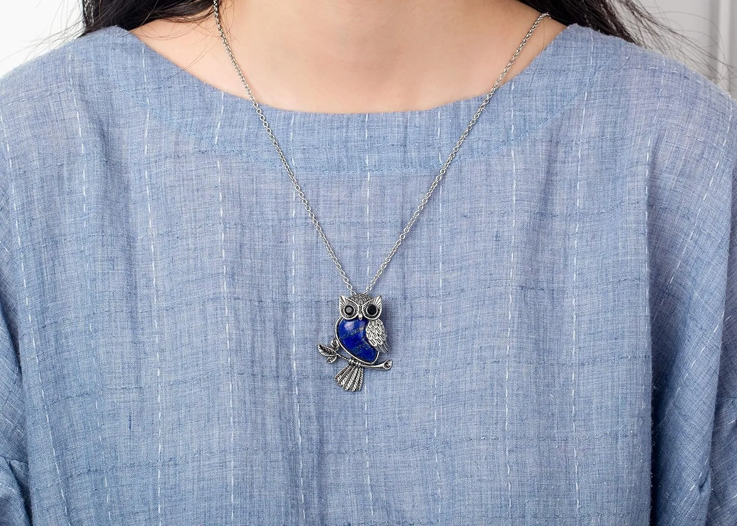 Softones Owl Necklace Healing Crystals Necklace for Women Men Reiki Spiritual Energy Gemstone Necklace Lava Owl Bracelet Set Gifts for Women with Gift Box