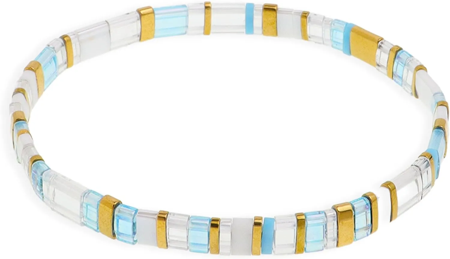 Sonateomber Tila Flat Beaded Stretch Bracelets for Women, Trendy Stackable Colorful Glass Square Beads Stack Bracelet Beach Jewelry Gift