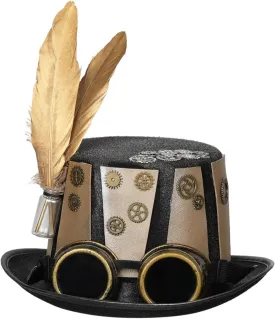 Steampunk Top Hat with Golden Gears Punk Gold Gear Top Hat Vintage Felt Hat for Women Men Steampunk Hat