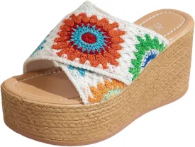 SuanlaTDS Wedge Sandals for Women Dressy Summer 2025 Platform Outdoor Slip-on Comfortable Slides Slippers Beach Walking Shoes Open Toe Boho Wedges High Heels Sandal Mules