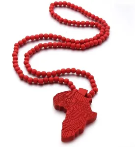 The Woo's Wooden Beaded Sweater Chain Vintage Cross/African Map Pendant for Men and Women Hip Hop Necklace Jewelry Unisex Necklaces Gifts