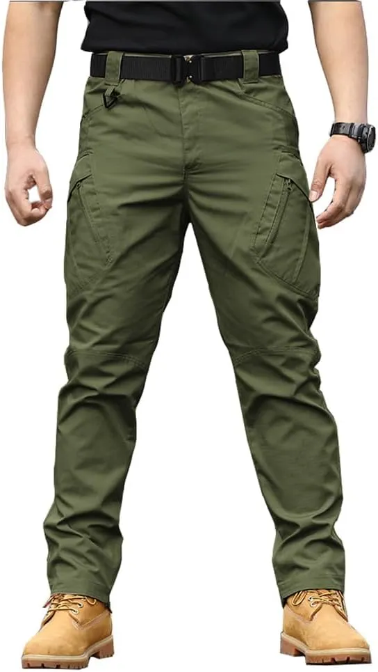 THWEI Mens Tactical Cargo Pants Water Resistant Hiking Outdoor Work Pants Multi Pockets with No Belt