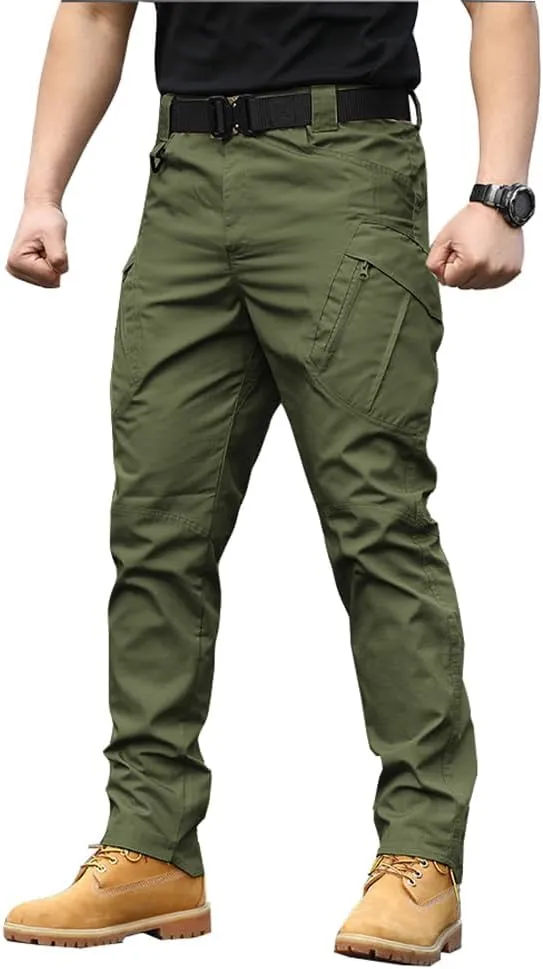 THWEI Mens Tactical Cargo Pants Water Resistant Hiking Outdoor Work Pants Multi Pockets with No Belt