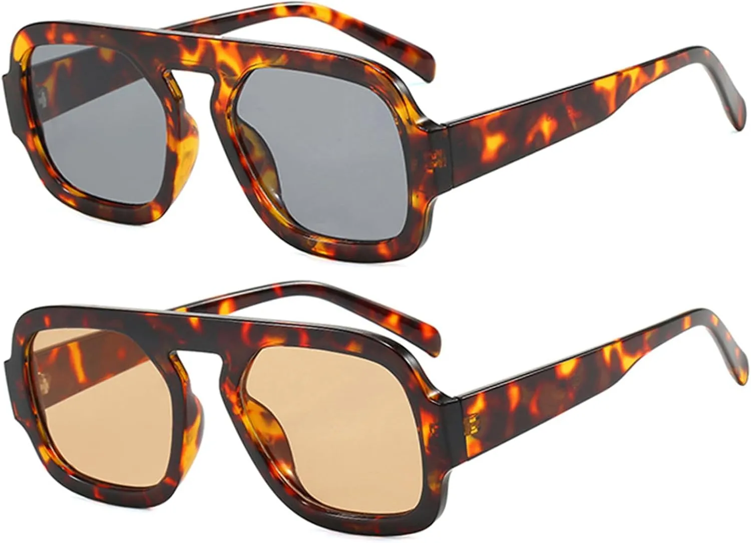 Trendy Hexagon Aviator Sunglasses for Women Men 70s Retro Square Flat Top Geometric Sun Glasses Shades
