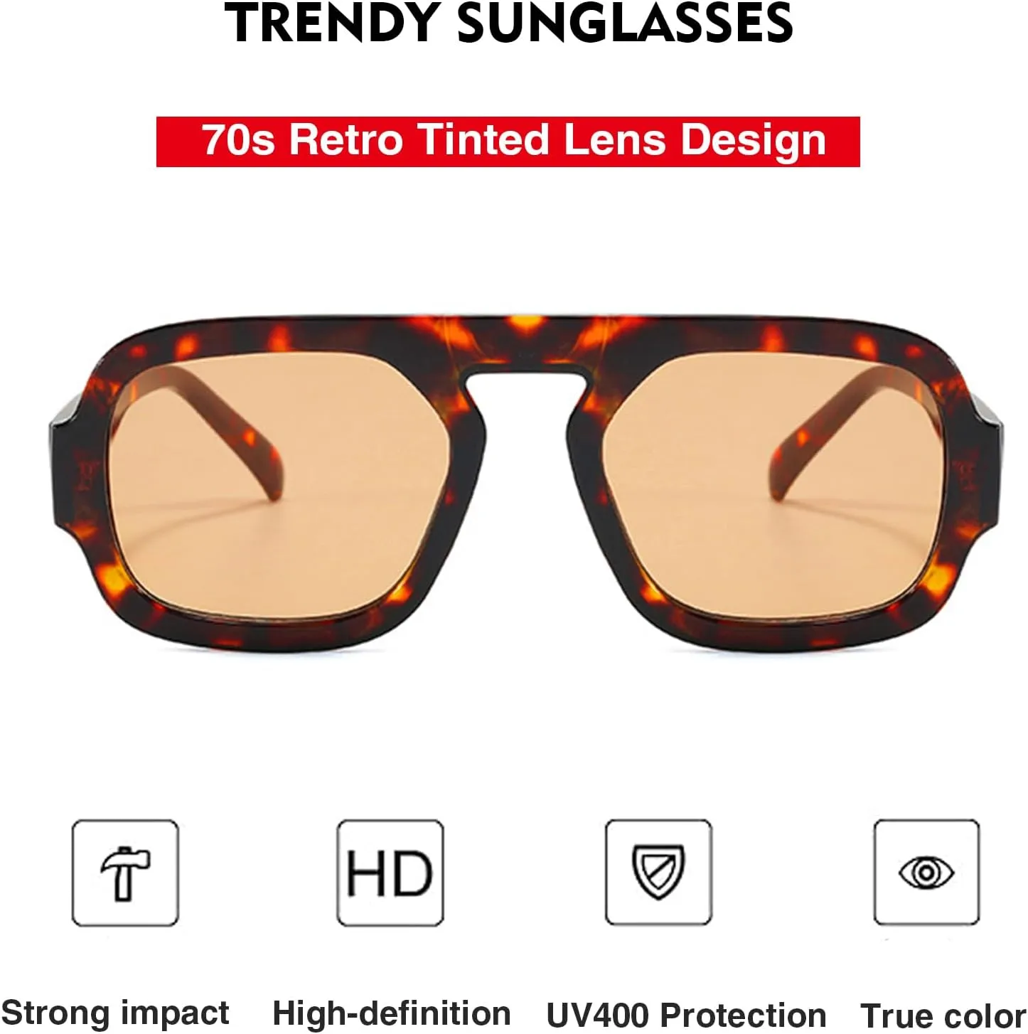 Trendy Hexagon Aviator Sunglasses for Women Men 70s Retro Square Flat Top Geometric Sun Glasses Shades