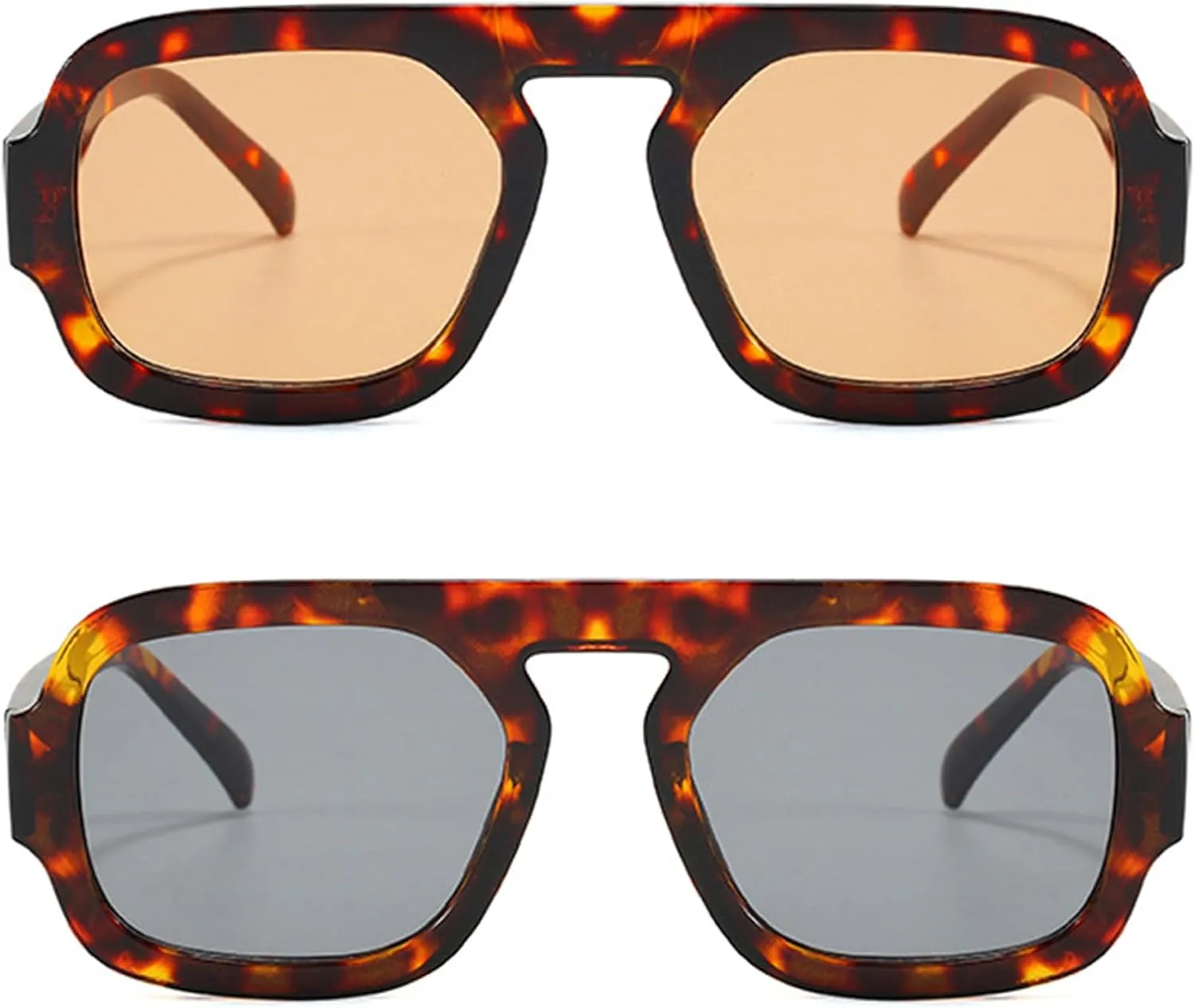 Trendy Hexagon Aviator Sunglasses for Women Men 70s Retro Square Flat Top Geometric Sun Glasses Shades
