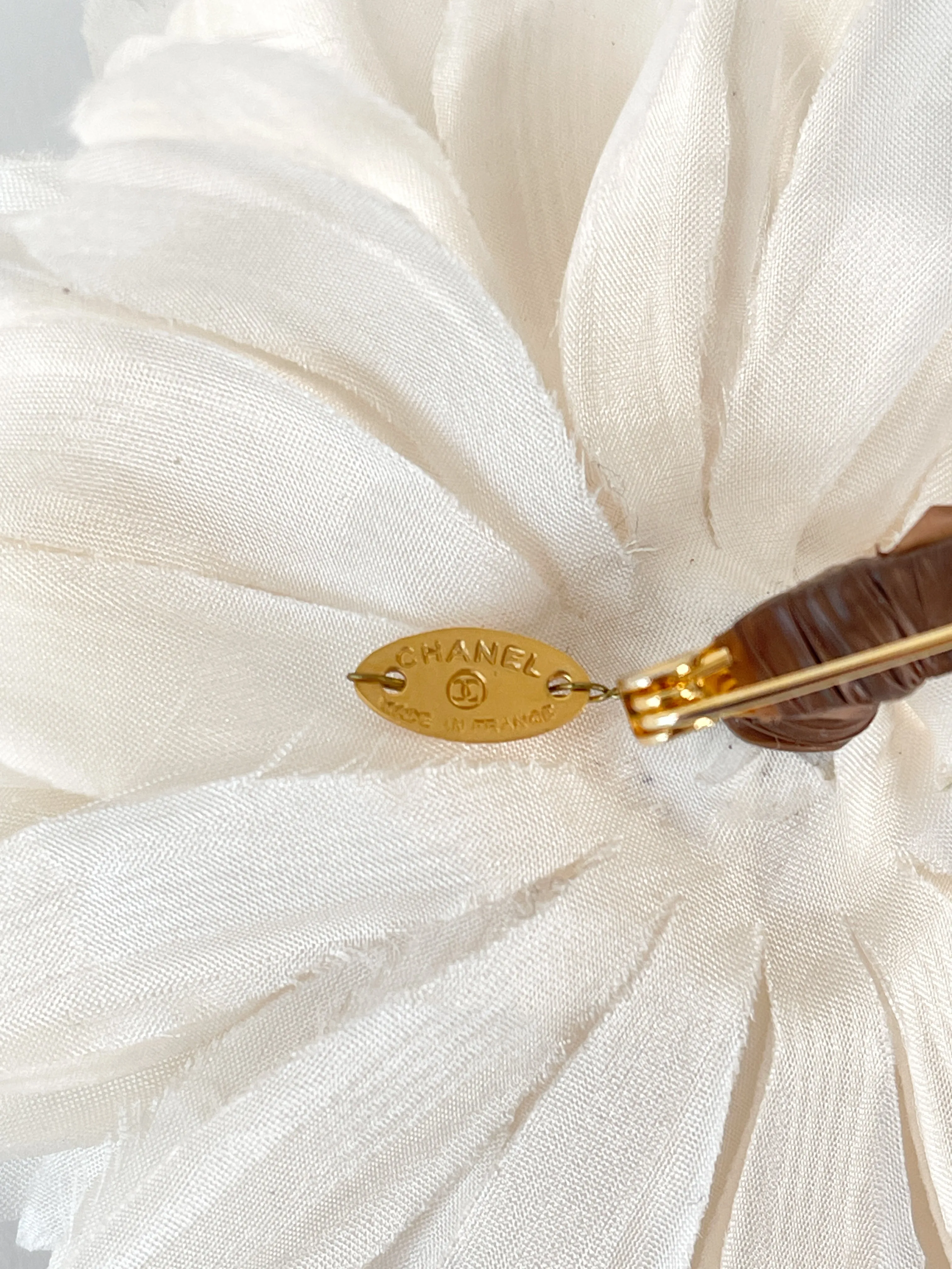 Vintage 1990s Chanel White Sunflower Brooch