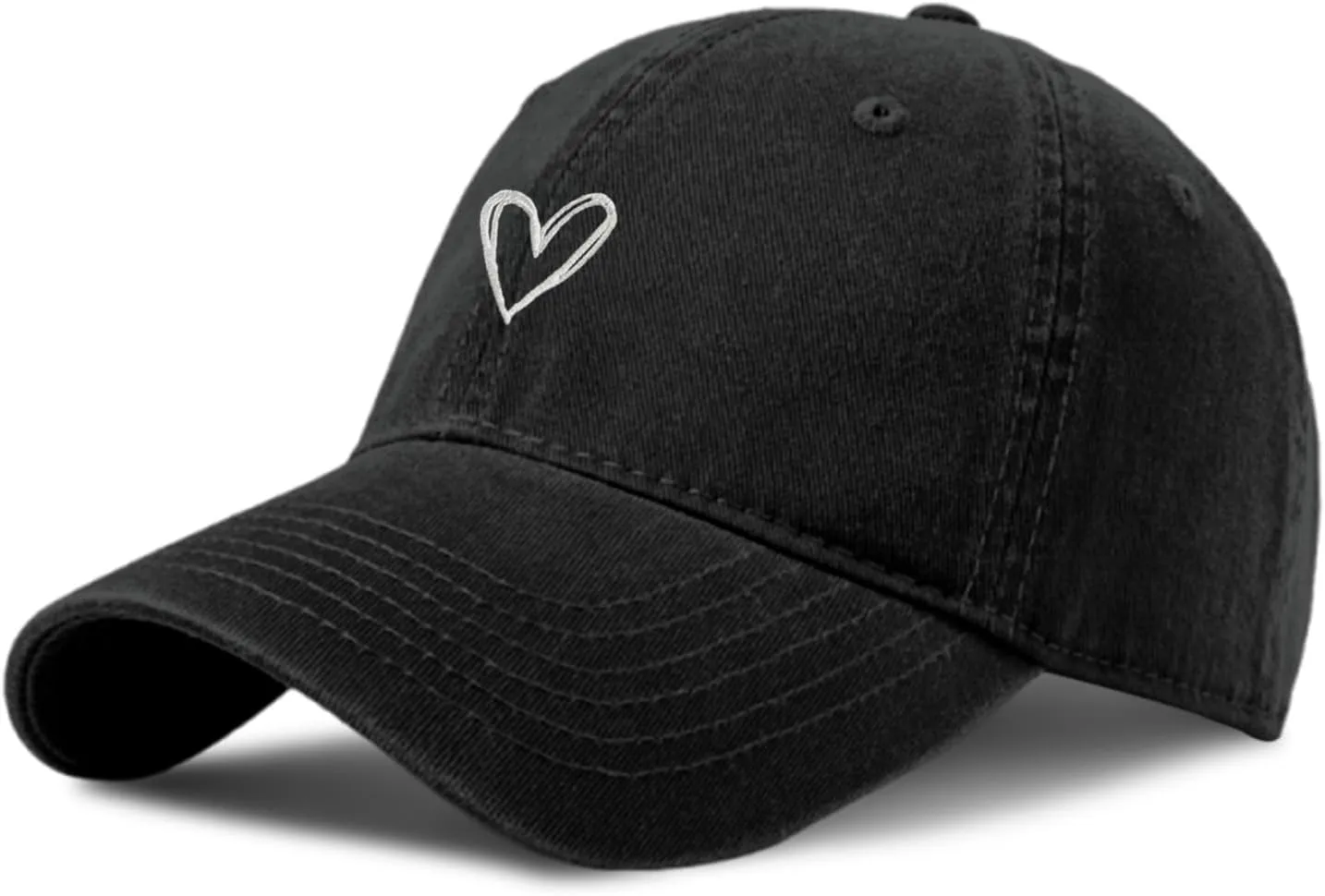 Vintage Heart Embroidered Baseball Cap Distressed Adjustable Hat for Women Low Profile Dad Hats Unisex Cotton Cap