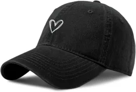 Vintage Heart Embroidered Baseball Cap Distressed Adjustable Hat for Women Low Profile Dad Hats Unisex Cotton Cap