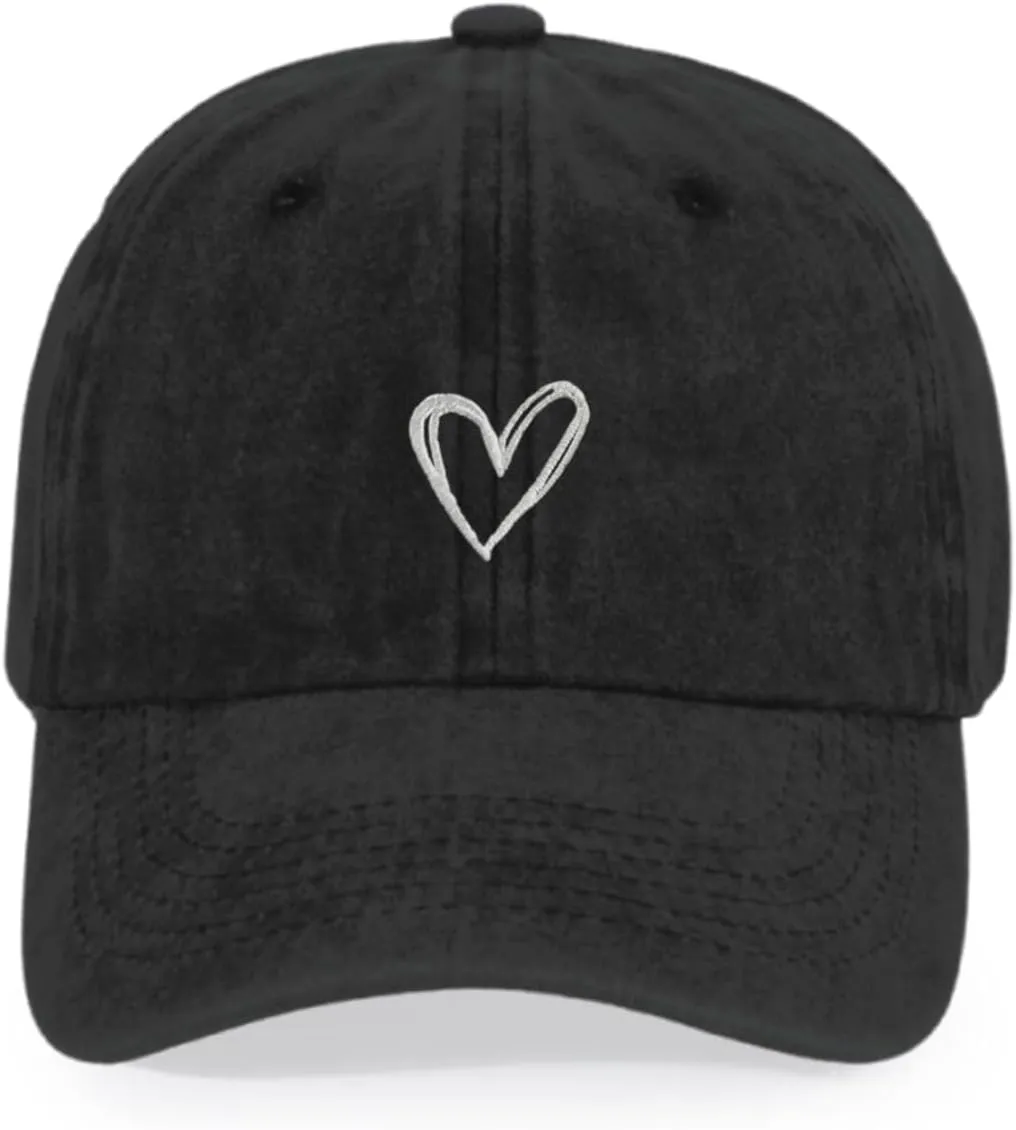 Vintage Heart Embroidered Baseball Cap Distressed Adjustable Hat for Women Low Profile Dad Hats Unisex Cotton Cap