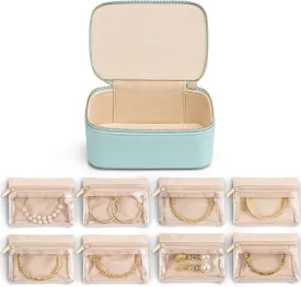 Vlando Travel Jewelry Case with 8 Velvet Jewelry Bags Travel Jewelry Box for Women Girls Jewelry Organizer Bags for Women Girls Christmas Birthday Gifts-Lake Blue