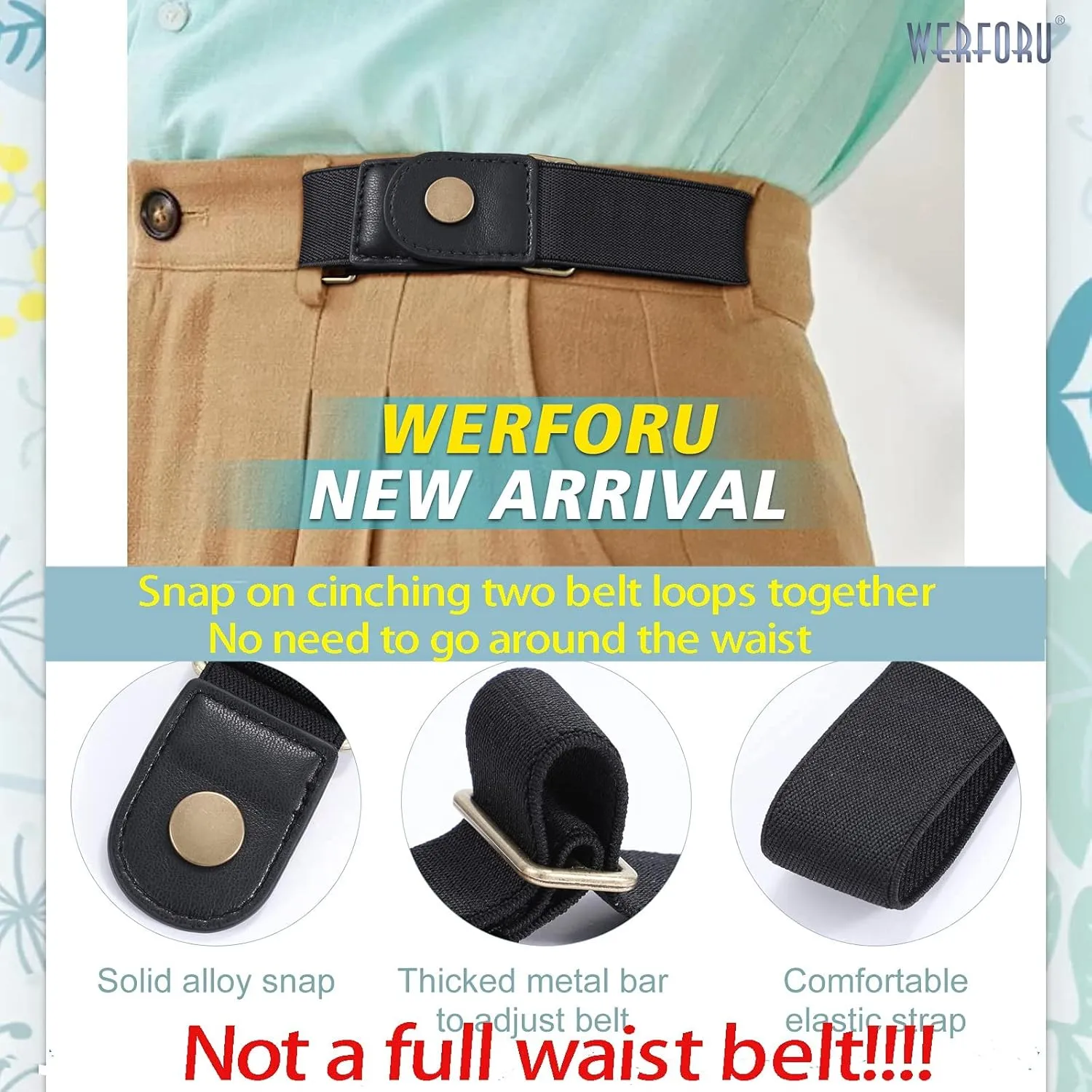 WERFORU Women 2 Loop No Buckle Elastic Belt for Women Men Side belts Buckle Free Stretch Belt for Jeans Pants
