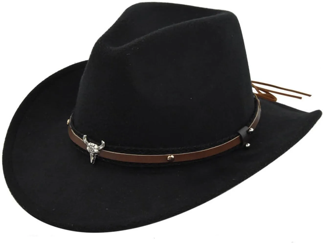 Women Men Western Cowboy Hat, Vintage Felt Cowgirl Hat Wide Brim Bowler Cap Adult Cowboy Hats
