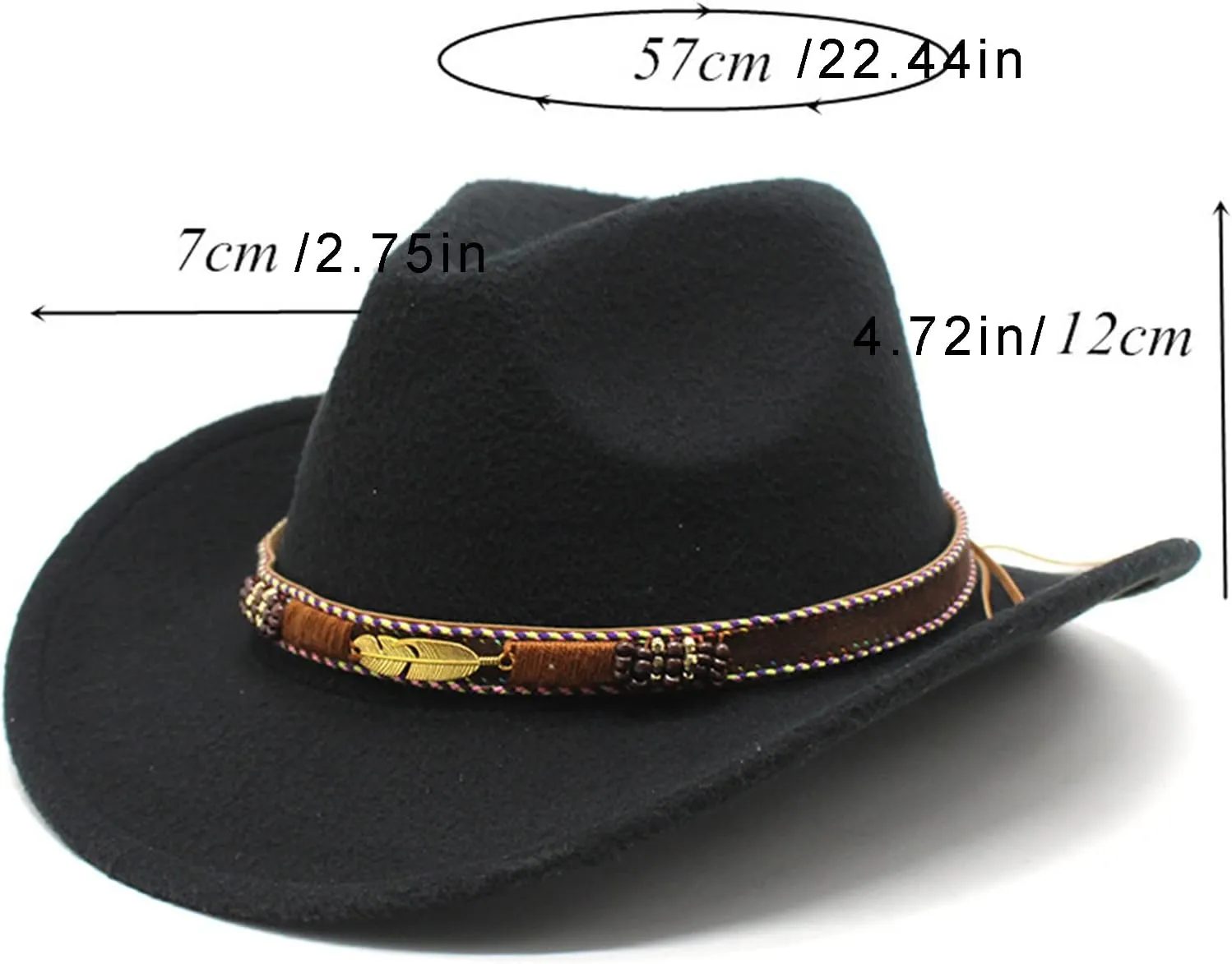 Women Men Western Cowboy Hat, Vintage Felt Cowgirl Hat Wide Brim Bowler Cap Adult Cowboy Hats