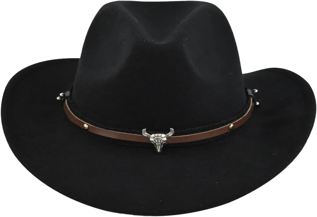 Women Men Western Cowboy Hat, Vintage Felt Cowgirl Hat Wide Brim Bowler Cap Adult Cowboy Hats