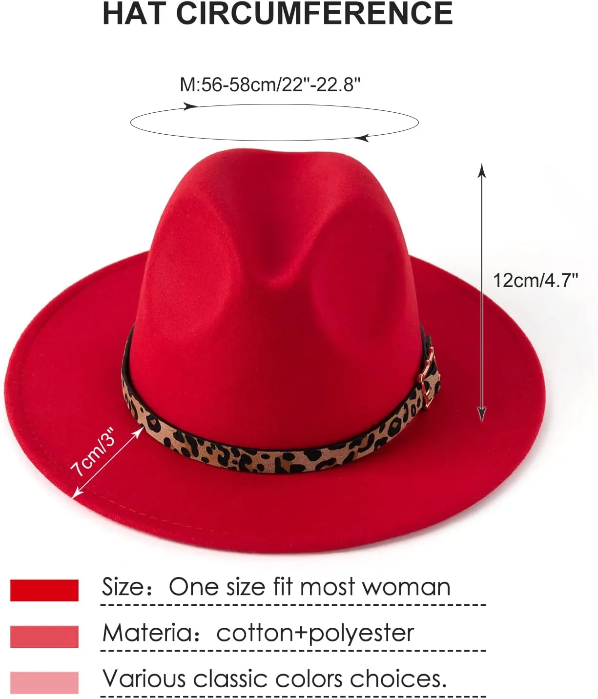Women's Wide Brim Felt Fedora Panama Hat with Leopard Belt Buckle