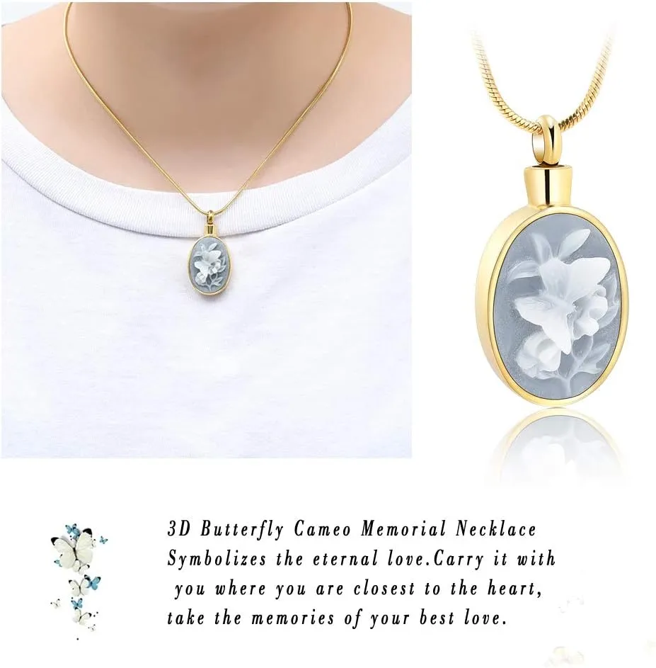 zeqingjw Cremation Jewelry Urn Necklace for Ashes Pendants Butterfly with Flower Memorial Funeral Keepsake Jewelry for Ashes