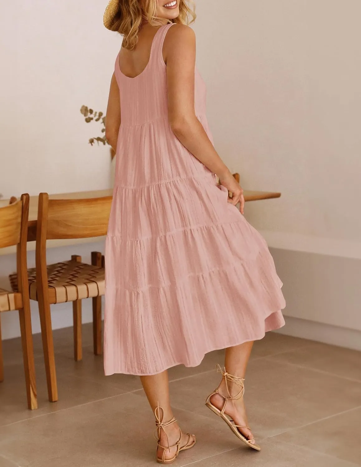 ZESICA Women's Summer Sleeveless Dress Casual Backless Loose Flowy Tiered Sundress Beach Cover up Tank Dresses