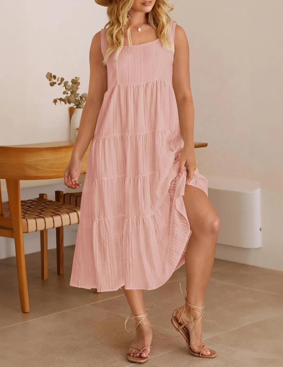 ZESICA Women's Summer Sleeveless Dress Casual Backless Loose Flowy Tiered Sundress Beach Cover up Tank Dresses