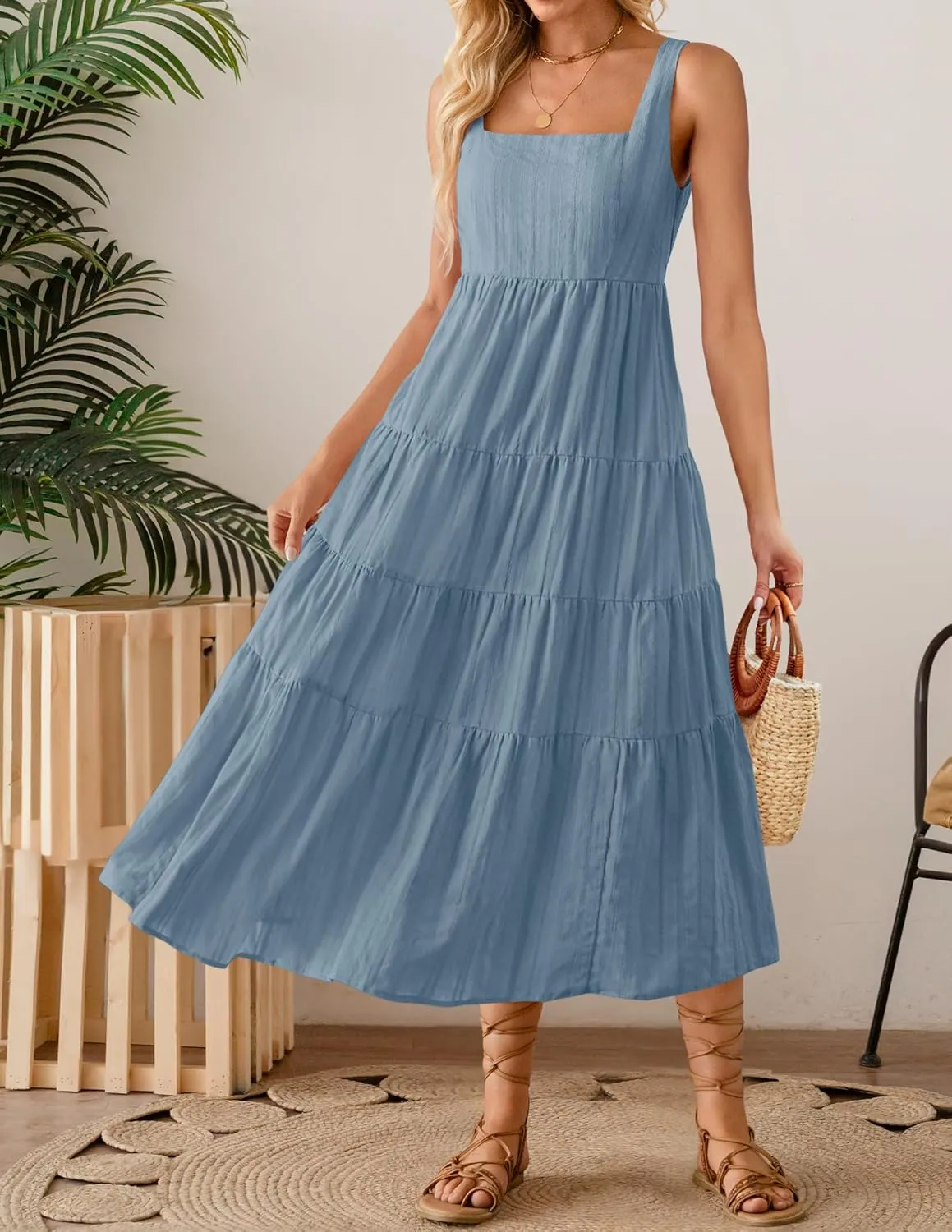 ZESICA Women's Summer Sleeveless Dress Casual Backless Loose Flowy Tiered Sundress Beach Cover up Tank Dresses