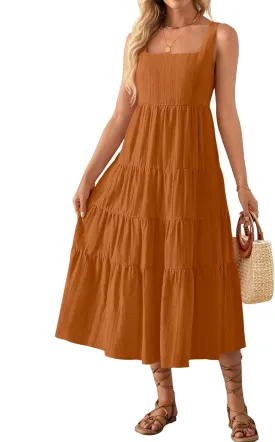 ZESICA Women's Summer Sleeveless Dress Casual Backless Loose Flowy Tiered Sundress Beach Cover up Tank Dresses