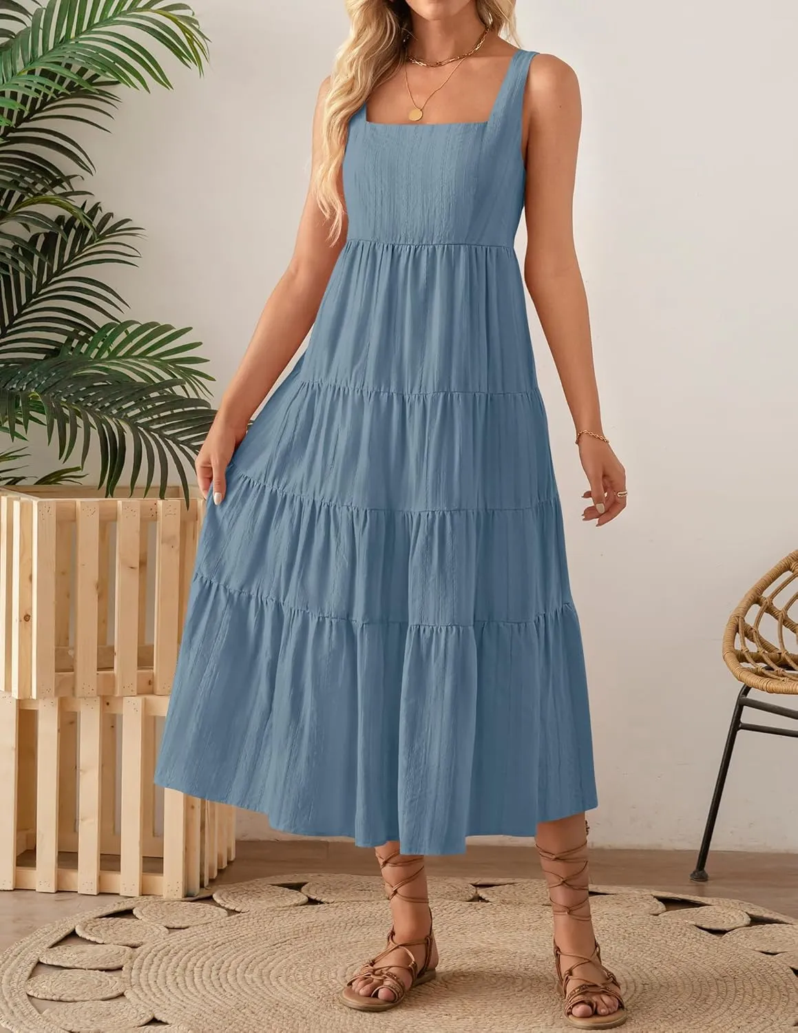 ZESICA Women's Summer Sleeveless Dress Casual Backless Loose Flowy Tiered Sundress Beach Cover up Tank Dresses