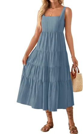 ZESICA Women's Summer Sleeveless Dress Casual Backless Loose Flowy Tiered Sundress Beach Cover up Tank Dresses