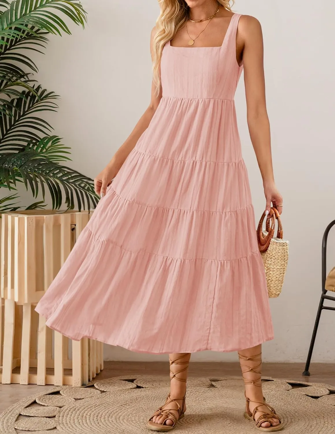 ZESICA Women's Summer Sleeveless Dress Casual Backless Loose Flowy Tiered Sundress Beach Cover up Tank Dresses