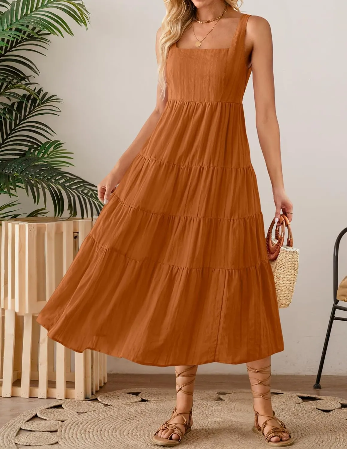 ZESICA Women's Summer Sleeveless Dress Casual Backless Loose Flowy Tiered Sundress Beach Cover up Tank Dresses