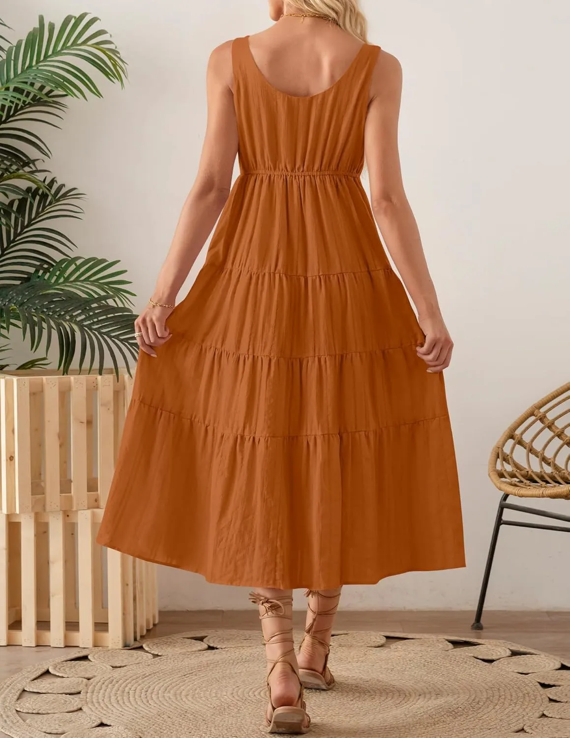 ZESICA Women's Summer Sleeveless Dress Casual Backless Loose Flowy Tiered Sundress Beach Cover up Tank Dresses