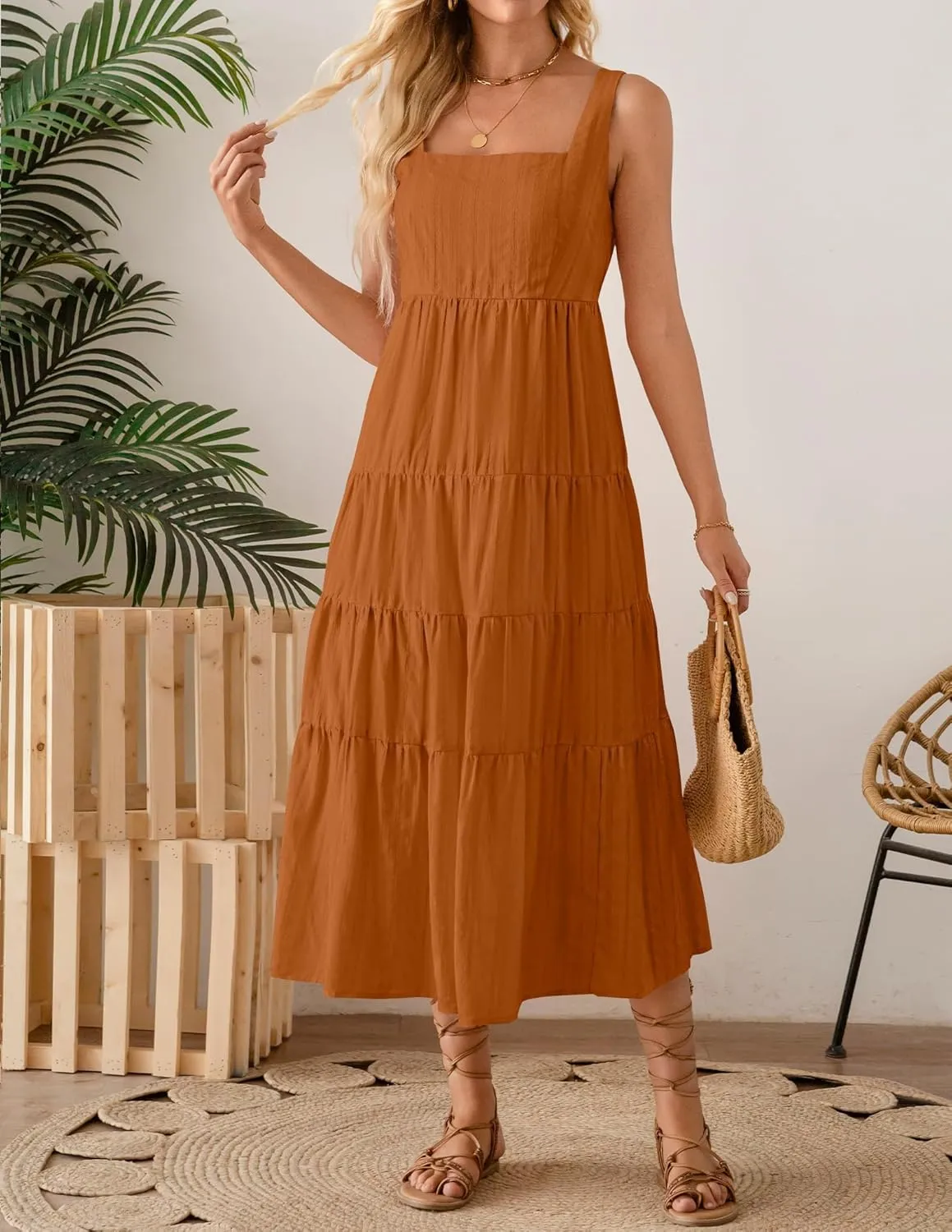 ZESICA Women's Summer Sleeveless Dress Casual Backless Loose Flowy Tiered Sundress Beach Cover up Tank Dresses